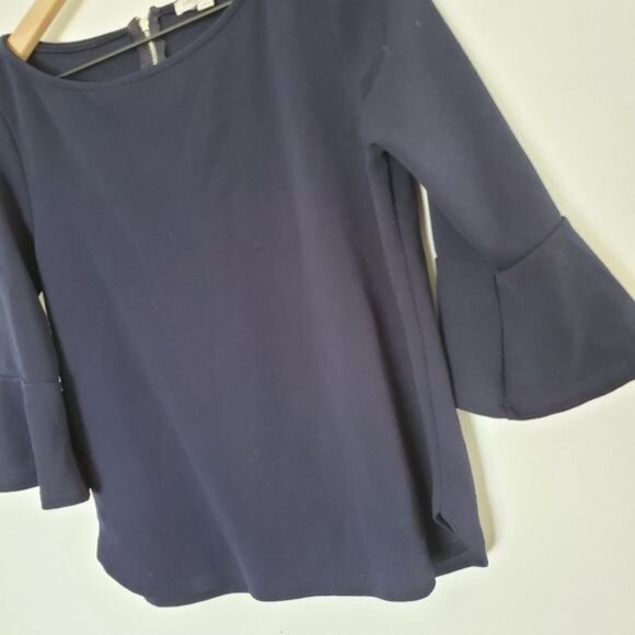 Anthropologie Green Envelope Women's Size M Blue Textured Back Zip Bell Sleeve - Picture 3 of 11